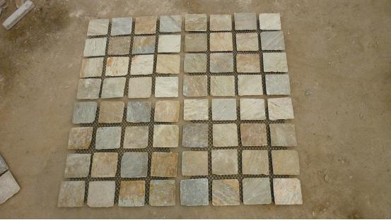 Wooden Yellow Slate Net Paste Paver