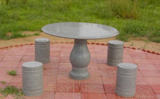 Outdoor Light Grey Granite Table And Chair In Garden