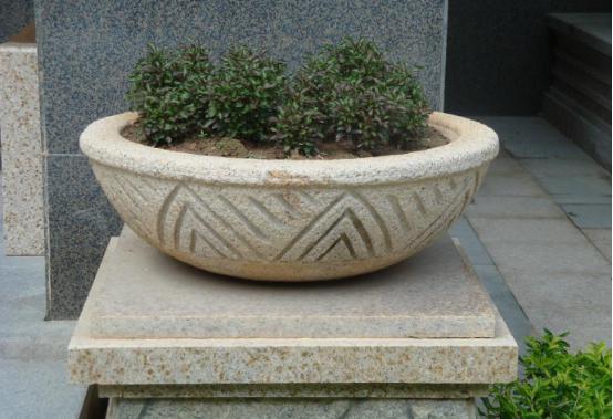 Outdoor Flower Pot Beige Granite Large Planter For Garden