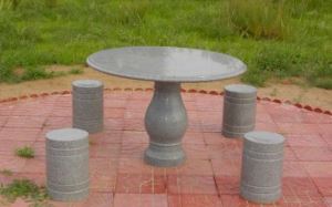 Outdoor Light Grey Granite Table And Chair In Garden